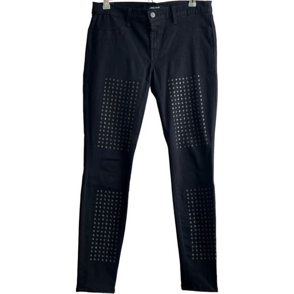 J BRAND Black Mid-Rise Studded Accents Skinny Leg Jeans, US28 - Picture 1 of 7
